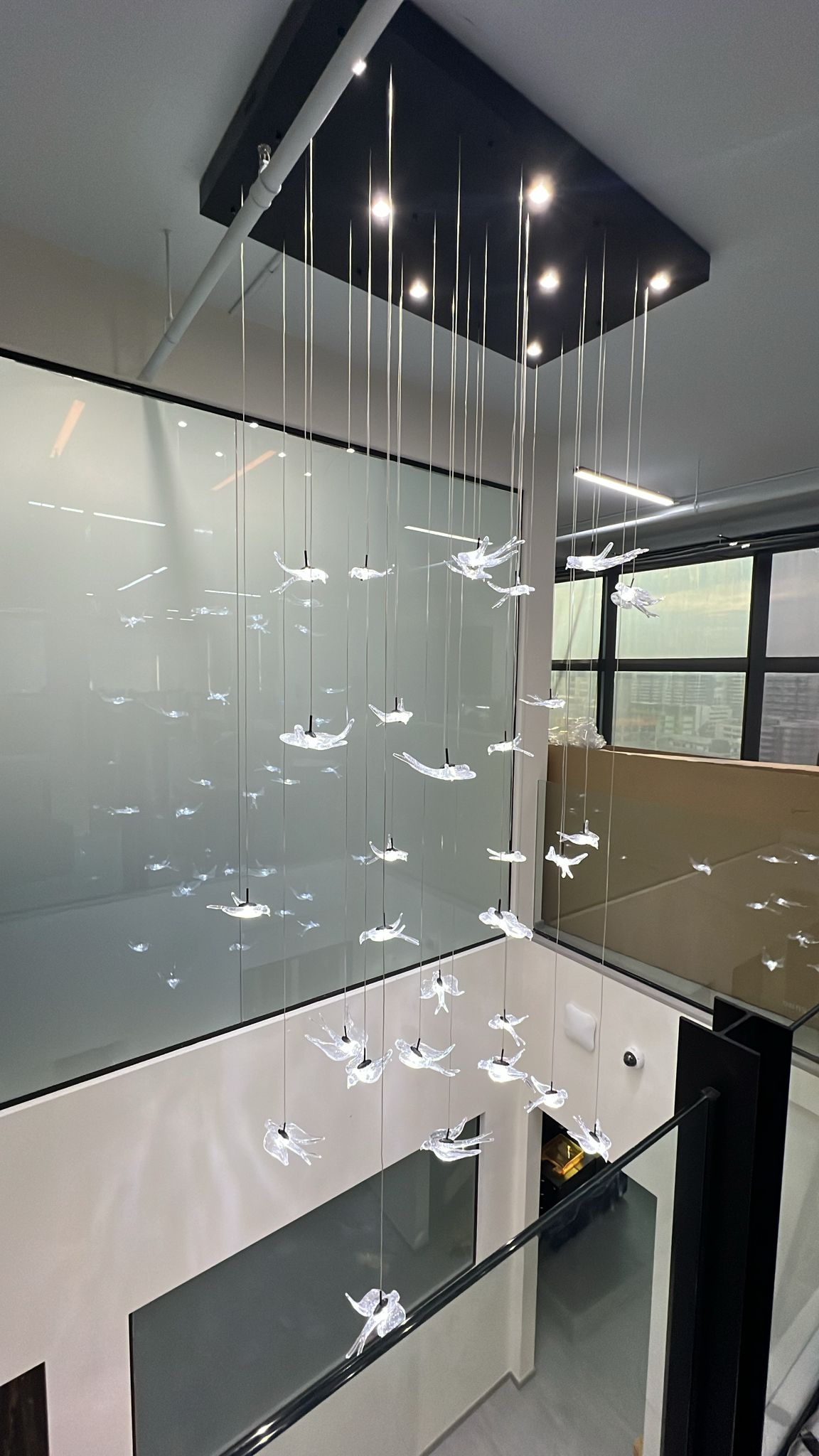 Bird Spiral Long Led Chandelier for Staircase and Foyer - Pink Apple Pte Ltd UBI Office