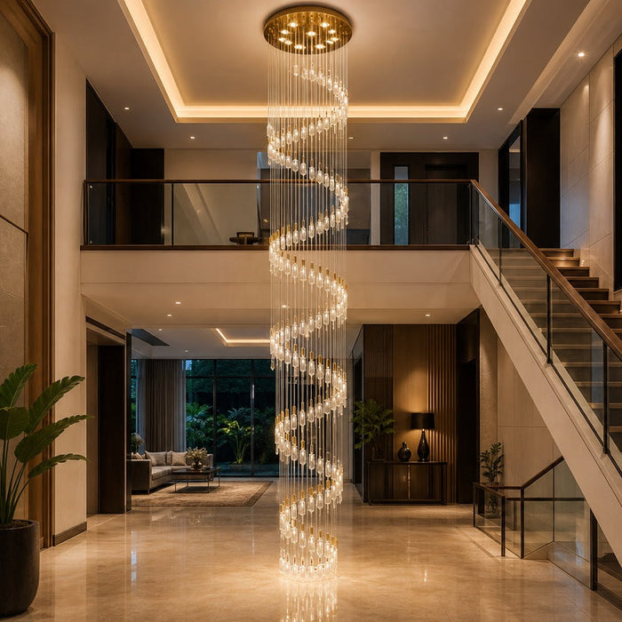 Double-volume staircase chandelier ideas for Singapore landed homes