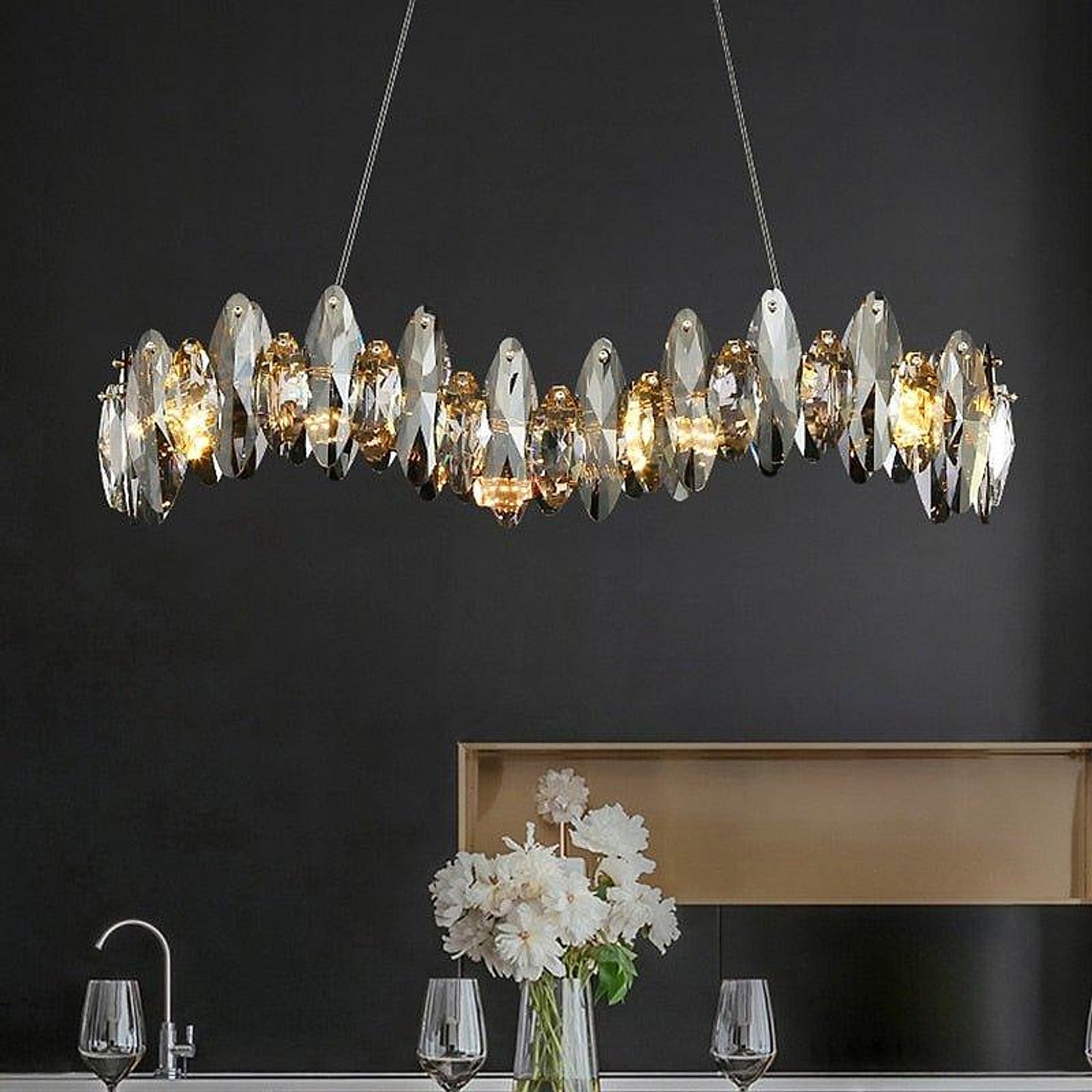 Crystal Luxury Dark Wave Chandelier for a layered double-volume living room