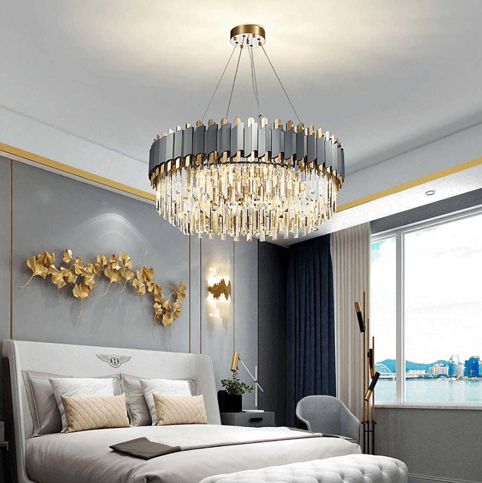 Can a Chandelier Light a Double-Volume Room on Its Own? featuring Stainless Steel LED Crystal Chandelier