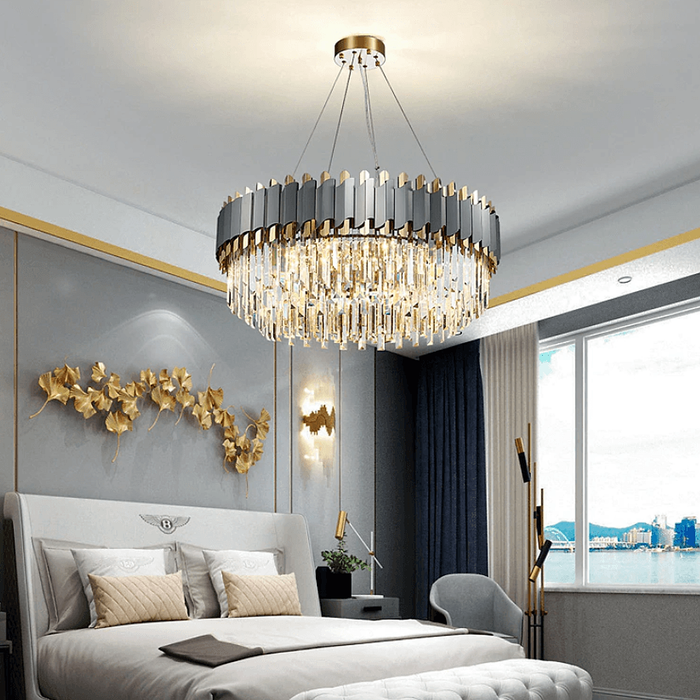 Can a Chandelier Light a Double-Volume Room on Its Own? featuring Stainless Steel LED Crystal Chandelier