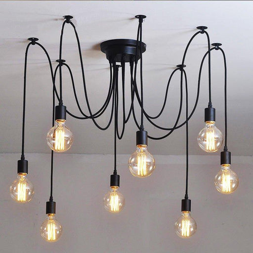 10 head Edison Bare Bulb Pendant Light in Black.