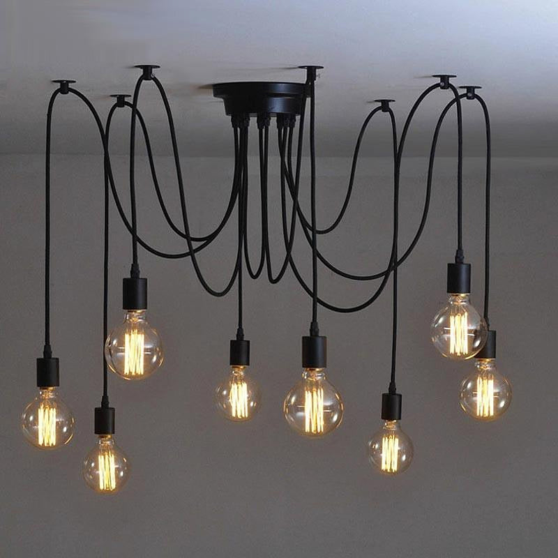 10 head Edison Bare Bulb Pendant Light in Black-DWHOME
