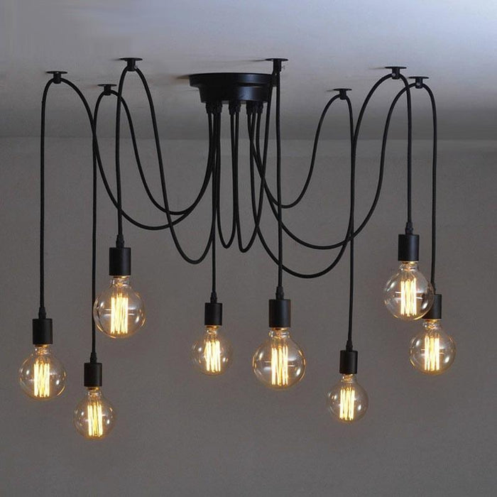 10 head Edison Bare Bulb Pendant Light in Black.