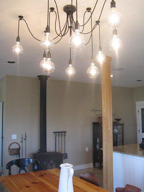 10 head Edison Bare Bulb Pendant Light in Black.