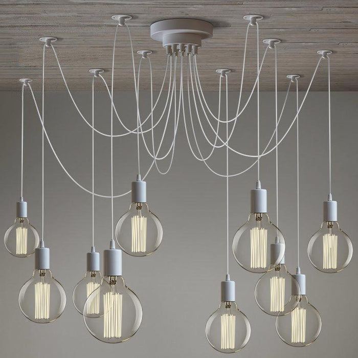 10 head Edison Bare Bulb Pendant Light Chandelier in White.