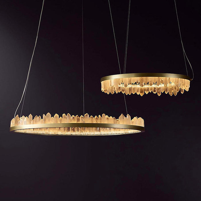 36 Inch Round Modern Chandelier Brass & Clear Geode Quartz Crystal Hanging Light-DWHOME