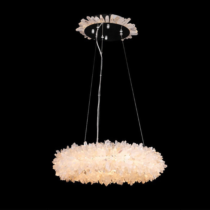 24-47 Inch Round Clear Geode Quartz Crystal Ring Pendant Light Modern Chandelier for Living Room-DWHOME