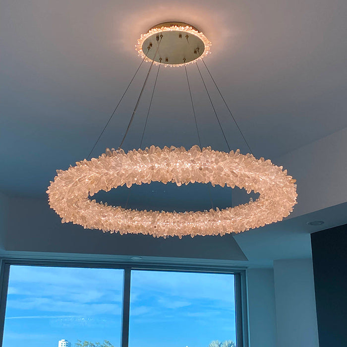 24-47 Inch Round Clear Geode Quartz Crystal Ring Pendant Light Modern Chandelier for Living Room-DWHOME
