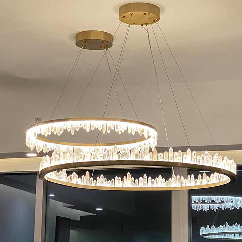 36 Inch Round Modern Chandelier Brass & Clear Geode Quartz Crystal Hanging Light-DWHOME