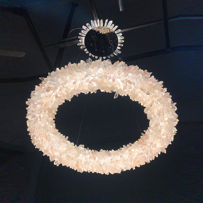24-47 Inch Round Clear Geode Quartz Crystal Ring Pendant Light Modern Chandelier for Living Room-DWHOME