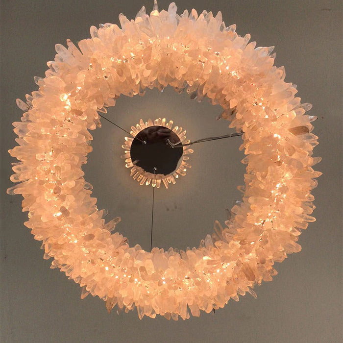 24-47 Inch Round Clear Geode Quartz Crystal Ring Pendant Light Modern Chandelier for Living Room-DWHOME