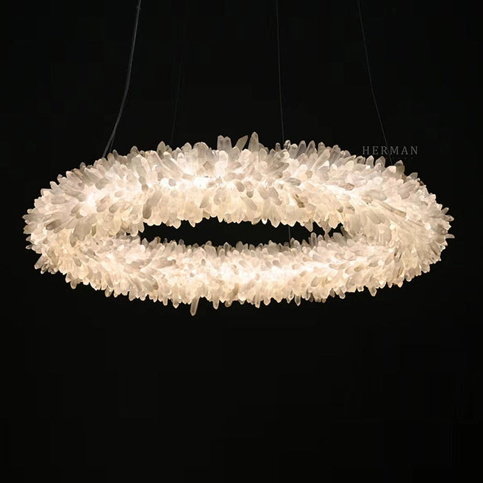 24-47 Inch Round Clear Geode Quartz Crystal Ring Pendant Light Modern Chandelier for Living Room-DWHOME