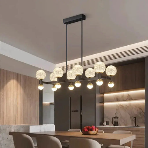 Modern Black Linear Dining Room Chandelier 12/16 Lights.