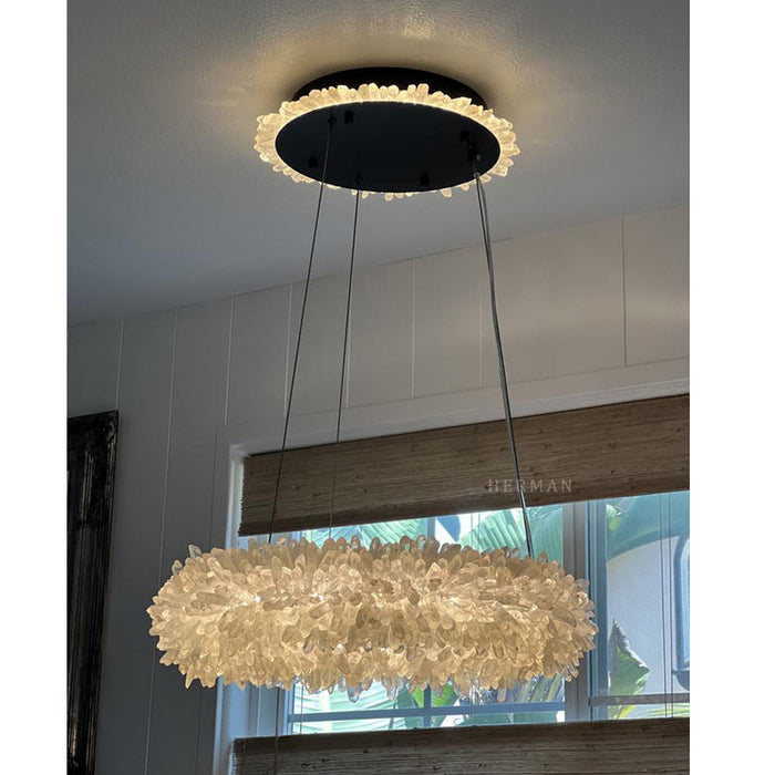 24-47 Inch Round Clear Geode Quartz Crystal Ring Pendant Light Modern Chandelier for Living Room-DWHOME
