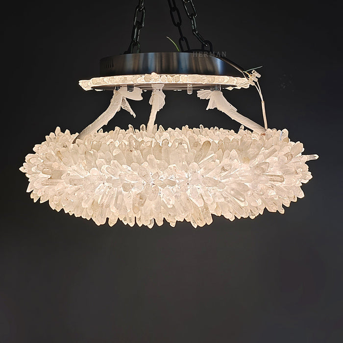 24-47 Inch Round Clear Geode Quartz Crystal Ring Pendant Light Modern Chandelier for Living Room-DWHOME