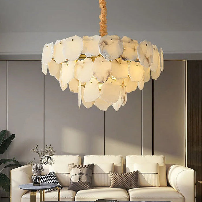 3-Tier Natural Marble Modern Chandelier.