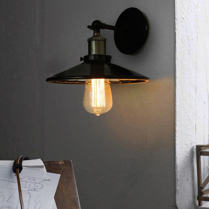 Retro Black Industrial Loft Wall Light With Mirror.