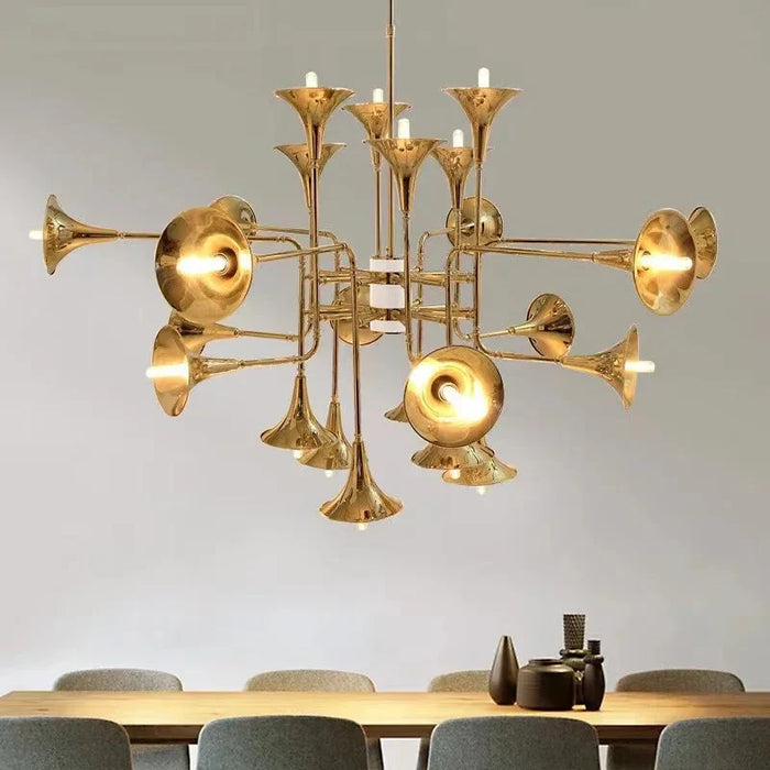 24-Light Unique Brass Trumpet Chandelier Light.