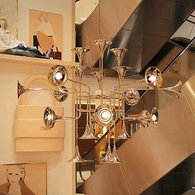 24-Light Unique Brass Trumpet Chandelier Light-DWHOME