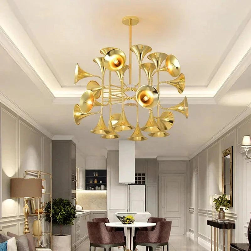 24-Light Unique Brass Trumpet Chandelier Light-DWHOME