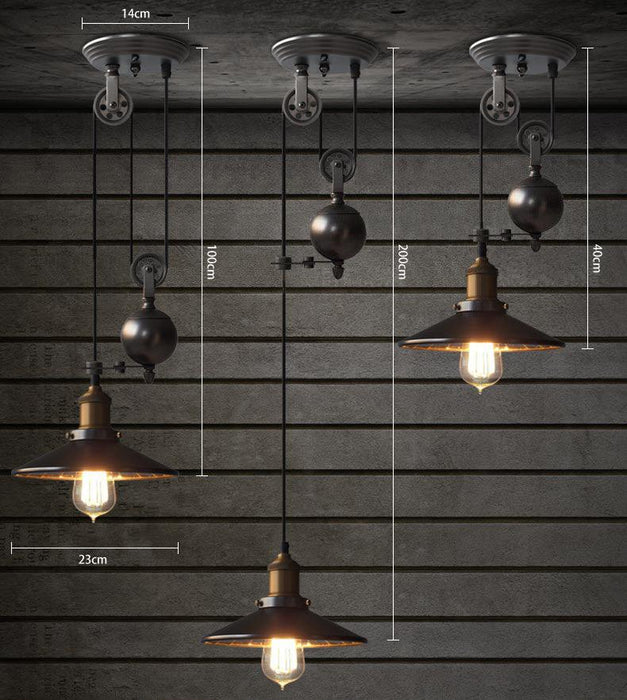 Lincoln Black Mirror Shade Pulley Industrial Pendant Light.