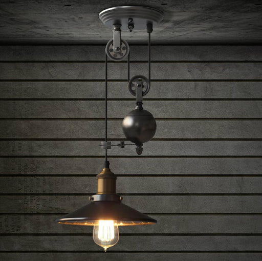 Lincoln Black Mirror Shade Pulley Industrial Pendant Light.