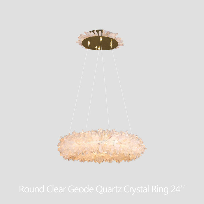 24-47 Inch Round Clear Geode Quartz Crystal Ring Pendant Light Modern Chandelier for Living Room-DWHOME