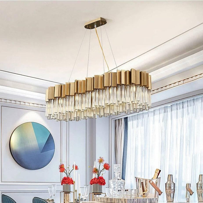 Milano Brushed Gold Dining Room Crystal Chandelier-DWHOME