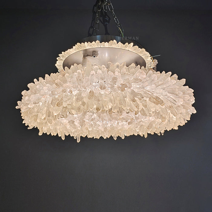 24-47 Inch Round Clear Geode Quartz Crystal Ring Pendant Light Modern Chandelier for Living Room-DWHOME