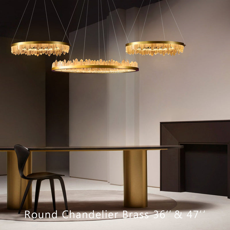 36 Inch Round Modern Chandelier Brass & Clear Geode Quartz Crystal Hanging Light-DWHOME