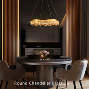 36 Inch Round Modern Chandelier Brass & Clear Geode Quartz Crystal Hanging Light-DWHOME