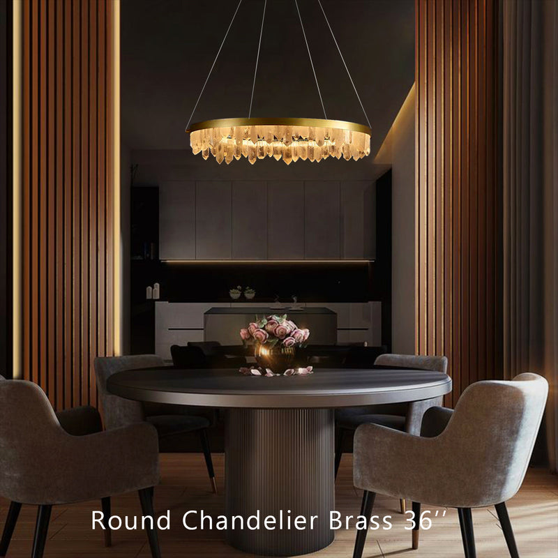 36 Inch Round Modern Chandelier Brass & Clear Geode Quartz Crystal Hanging Light-DWHOME