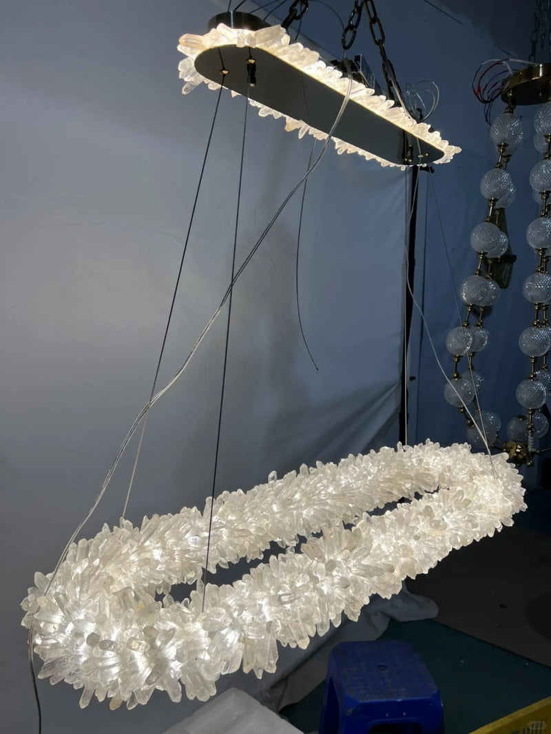 47'' Oval Modern Clear Geode Quartz Crystal Chandelier for Dining Room-DWHOME