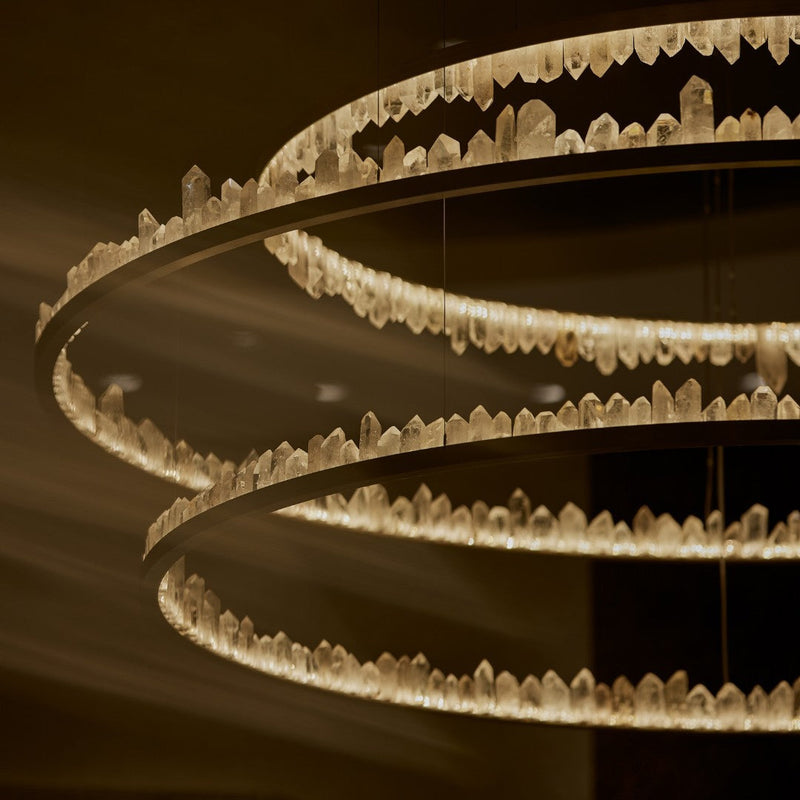 36 Inch Round Modern Chandelier Brass & Clear Geode Quartz Crystal Hanging Light-DWHOME
