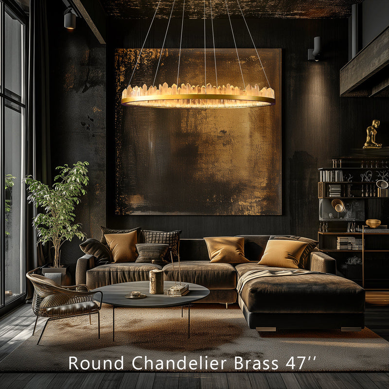 36 Inch Round Modern Chandelier Brass & Clear Geode Quartz Crystal Hanging Light-DWHOME