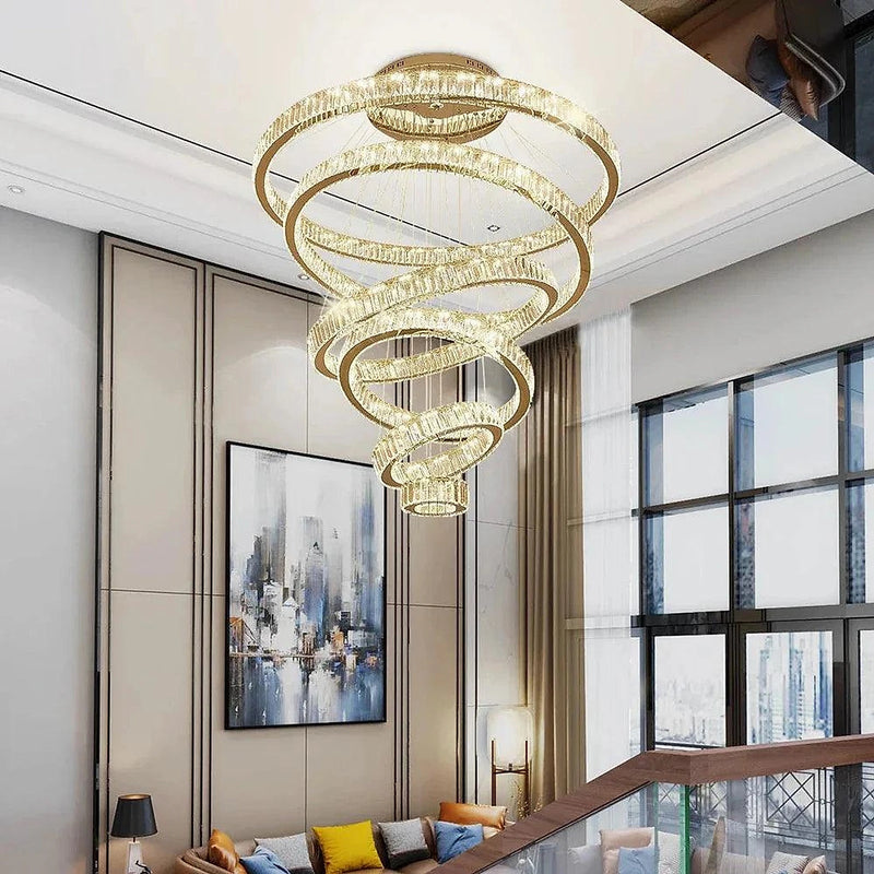 6 Tier Crystal Ring Chandelier for High Ceiling-DWHOME