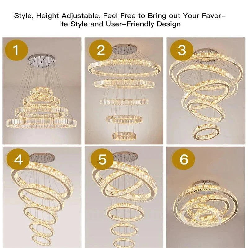 6 Tier Crystal Ring Chandelier for High Ceiling-DWHOME