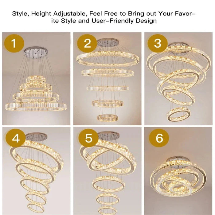 6 Tier Crystal Ring Chandelier for High Ceiling.