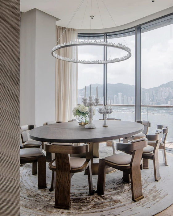 36 Inch Round Modern Chandelier Brass & Clear Geode Quartz Crystal Hanging Light-DWHOME