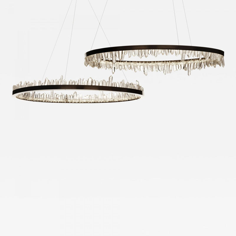 36 Inch Round Modern Chandelier Brass & Clear Geode Quartz Crystal Hanging Light-DWHOME