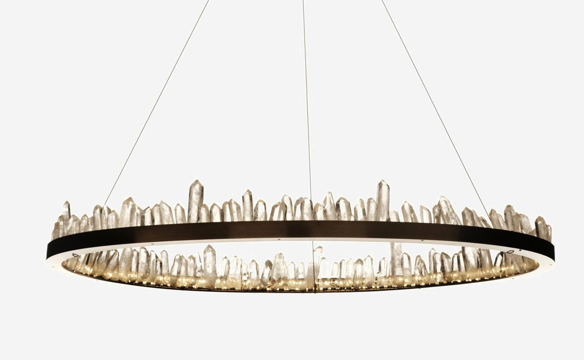36 Inch Round Modern Chandelier Brass & Clear Geode Quartz Crystal Hanging Light-DWHOME