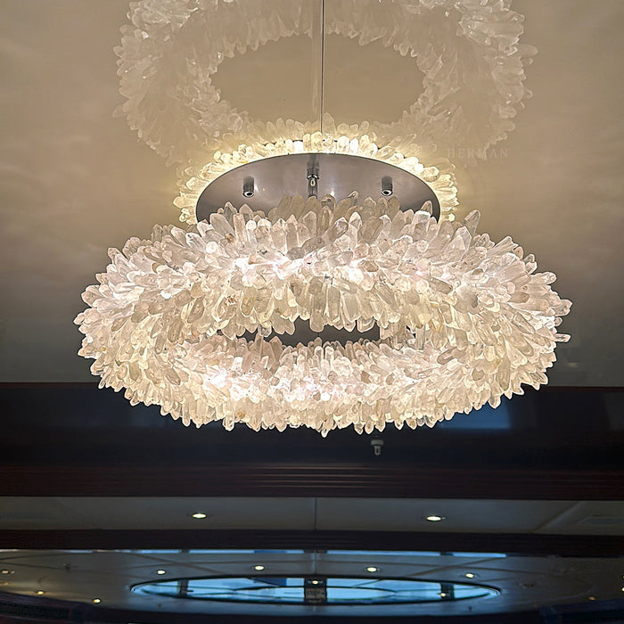 24-47 Inch Round Clear Geode Quartz Crystal Ring Pendant Light Modern Chandelier for Living Room-DWHOME