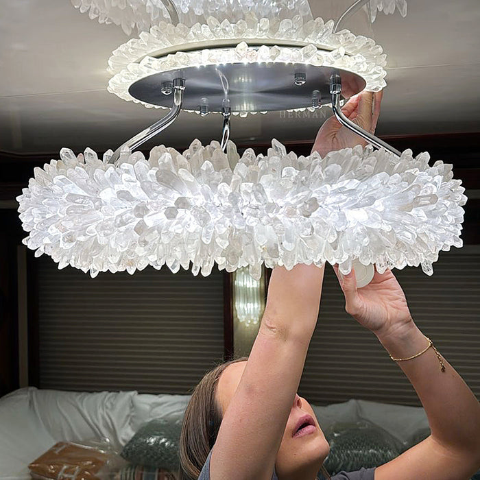 24-47 Inch Round Clear Geode Quartz Crystal Ring Pendant Light Modern Chandelier for Living Room-DWHOME