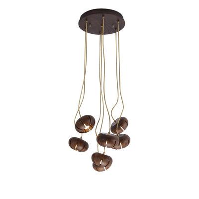 Wooden Petal Round Cluster Pendant Light.