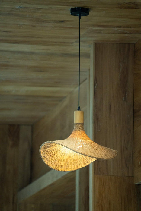 Panama Rattan Wicker Bamboo Pendant Light.