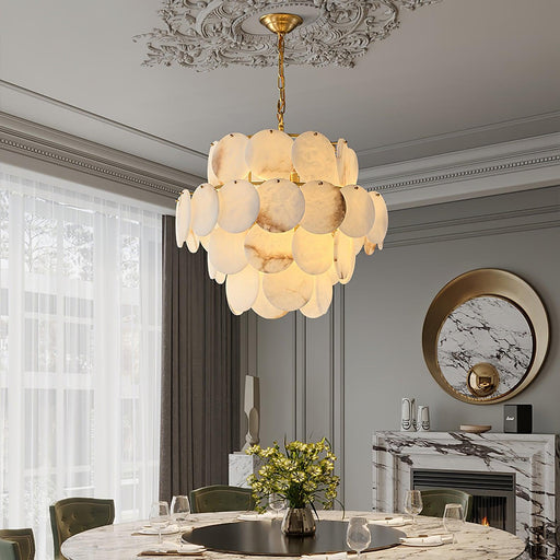 Alabaster Shell Brass Chandelier.