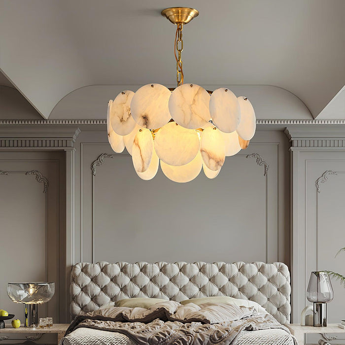 Alabaster Shell Brass Chandelier.