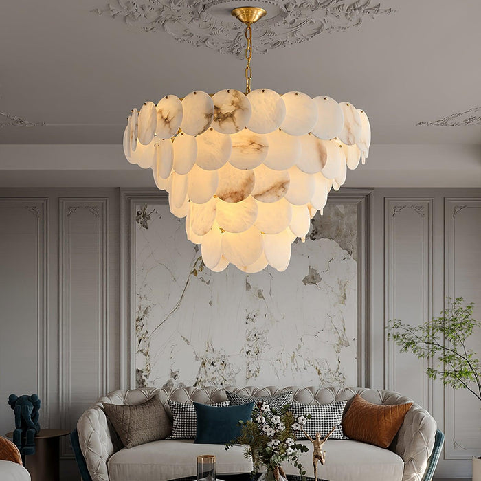 Alabaster Shell Brass Chandelier.