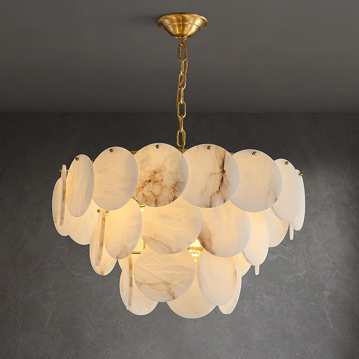 Alabaster Shell Brass Chandelier.